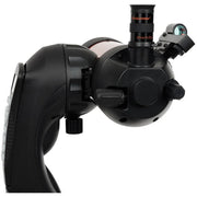 Celestron NexStar 4SE Maksutov Schmidt-Cassegrain computerized telescope with orange tube and mounted finderscope.