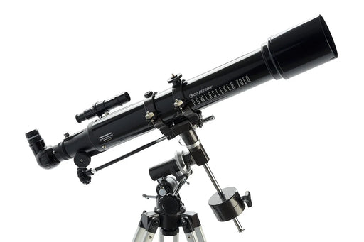 Celestron PowerSeeker 70EQ refractor telescope with tripod, ready for astronomical viewing and stargazing.