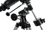 Celestron PowerSeeker 70EQ refractor telescope with tripod, compact optical instrument for beginner astronomy viewing.