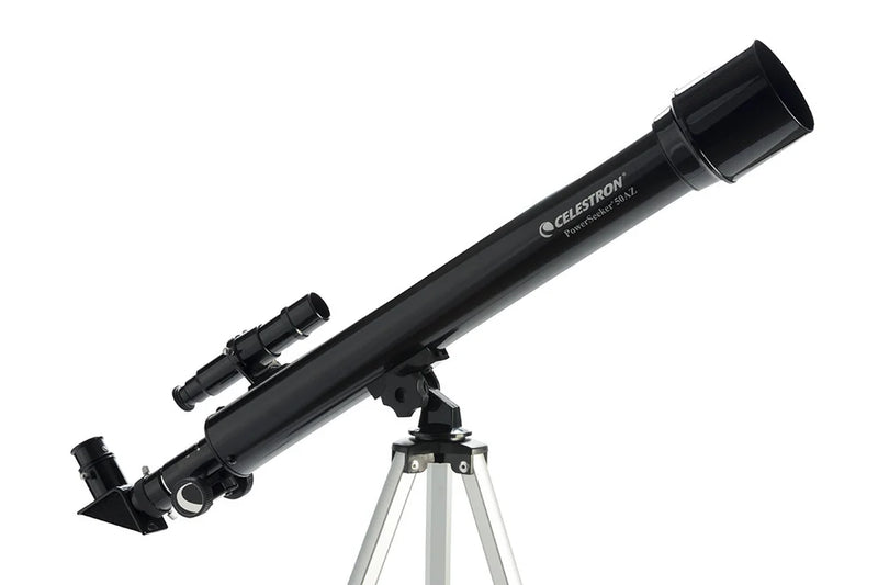 Celestron PowerSeeker 60AZ refractor telescope with adjustable mount and optical tube for beginner stargazing.
