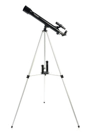 Celestron PowerSeeker 50AZ refractor telescope set up on a tripod, ready for stargazing and astronomical observations.