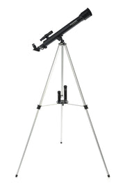 Celestron PowerSeeker 50AZ refractor telescope with adjustable tripod and eyepiece, ideal for beginner stargazing.