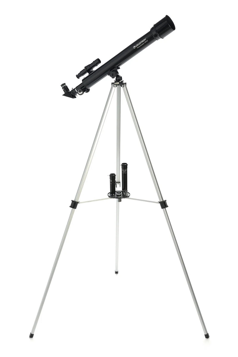 Celestron PowerSeeker 50AZ refractor telescope with adjustable tripod and eyepiece, ideal for beginner stargazing.