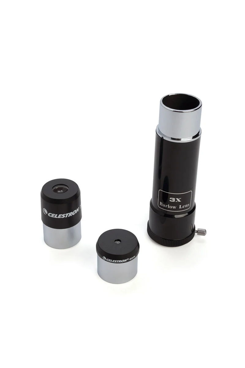 Celestron PowerSeeker 60AZ refractor telescope with a white and black optical tube, mounted on a sturdy tripod for stargazing.