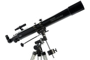 Celestron PowerSeeker 80EQ refractor telescope set up outdoors with tripod and optical tube for astronomical viewing.