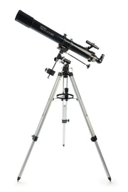 Celestron PowerSeeker 80EQ refractor telescope with optical tube, mount, and accessories for celestial viewing.