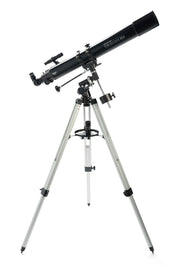 Celestron PowerSeeker 80EQ refractor telescope with adjustable tripod for stargazing and celestial observation.