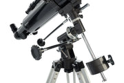 Celestron PowerSeeker 80EQ refractor telescope with tripod, designed for stargazing and astronomical viewing.