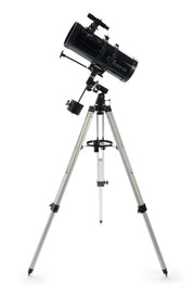 Celestron PowerSeeker 127EQ Newtonian reflector telescope with tripod and mount, ready for astronomical viewing.