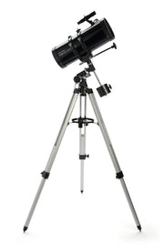 Celestron PowerSeeker 127EQ Newtonian reflector telescope with equatorial mount and optical tube in black and silver.