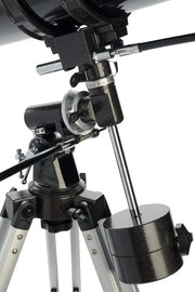 Celestron PowerSeeker 127EQ Newtonian reflector telescope with equatorial mount and optical tube for astronomy observation.