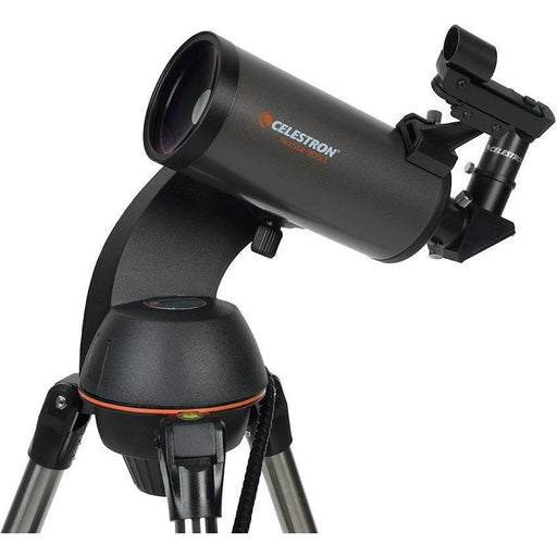 Celestron NexStar 90 SLT Maksutov computerized telescope with Schmidt-Cassegrain optics, mounted on tripod for stargazing.