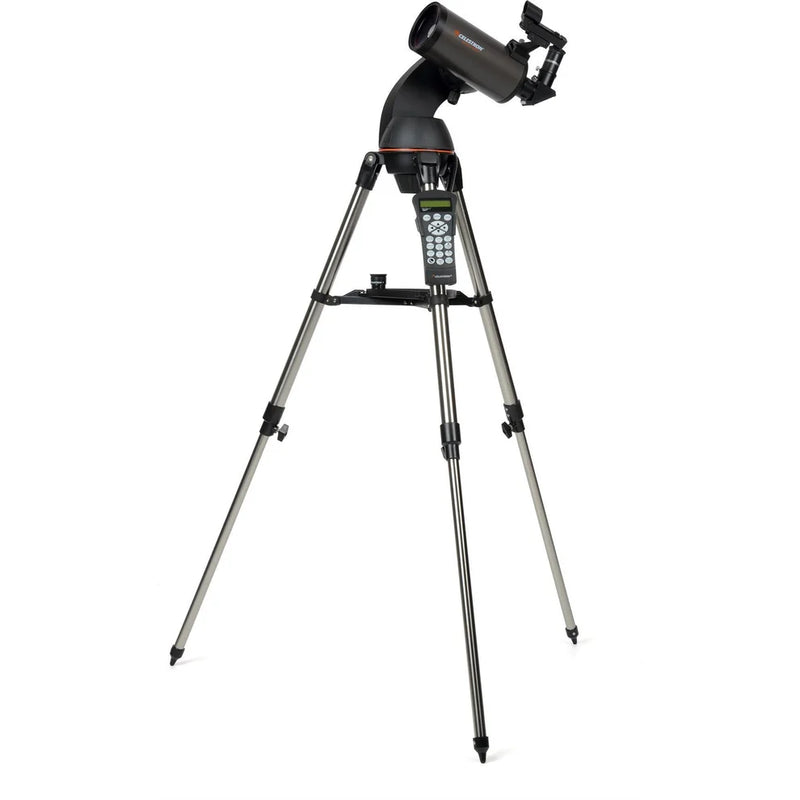 Celestron NexStar 90 SLT Maksutov Schmidt-Cassegrain computerized telescope with tripod and optical tube, ready for stargazing.