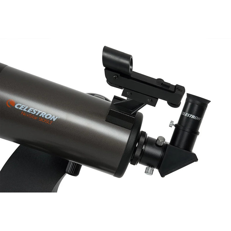 Celestron NexStar 90 SLT Maksutov computerized telescope with Schmidt-Cassegrain optics, mounted on tripod for stargazing.