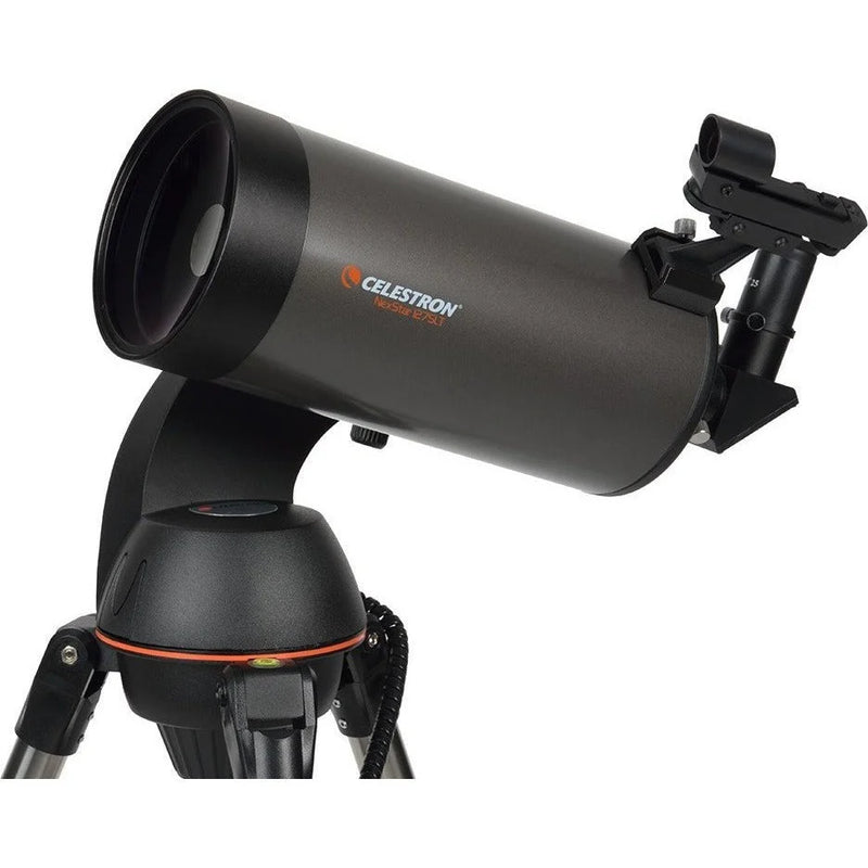 Celestron NexStar 127 SLT Maksutov Schmidt-Cassegrain computerized telescope with tripod and control panel, ready for stargazing.