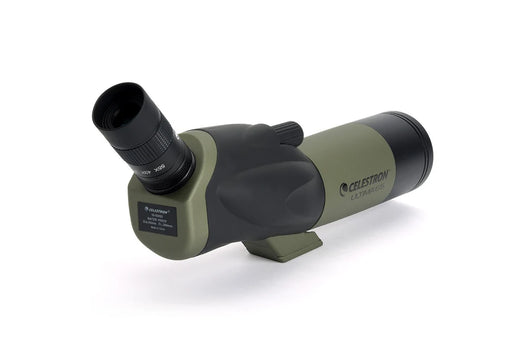 Celestron Ultima 65 45-degree spotting scope with adjustable eyepiece and sturdy tripod for outdoor birdwatching and nature observation.