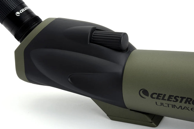 Celestron Ultima 65 45-degree spotting scope with adjustable eyepiece and sturdy tripod for birdwatching and nature observation.