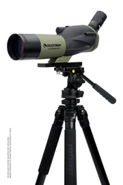 Celestron Ultima 65 spotting scope with 45-degree eyepiece, compact design, and adjustable focus for birdwatching and nature viewing.