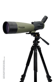 Celestron Ultima 100 45° zoom spotting scope with adjustable eyepiece and sturdy tripod, ideal for wildlife and birdwatching.