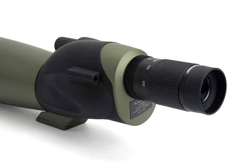 Celestron Ultima 80 straight zoom spotting scope with adjustable eyepiece and durable body for outdoor birdwatching and nature observation.