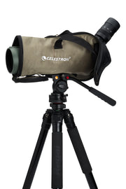Celestron Regal M2 65 ED angled zoom spotting scope with adjustable eyepiece and sturdy tripod for birdwatching and nature observation.