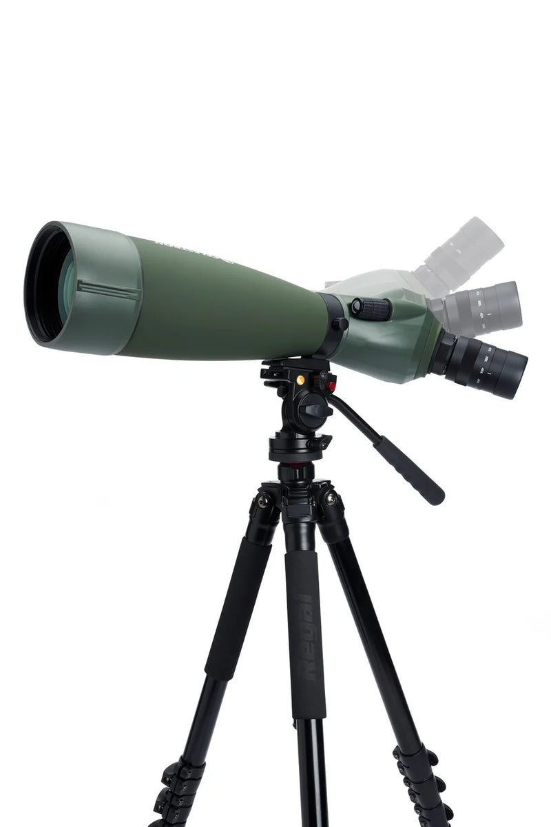 Celestron Regal M2 100 ED spotting scope with zoom lens, showcasing its sleek design and high-quality optical features.