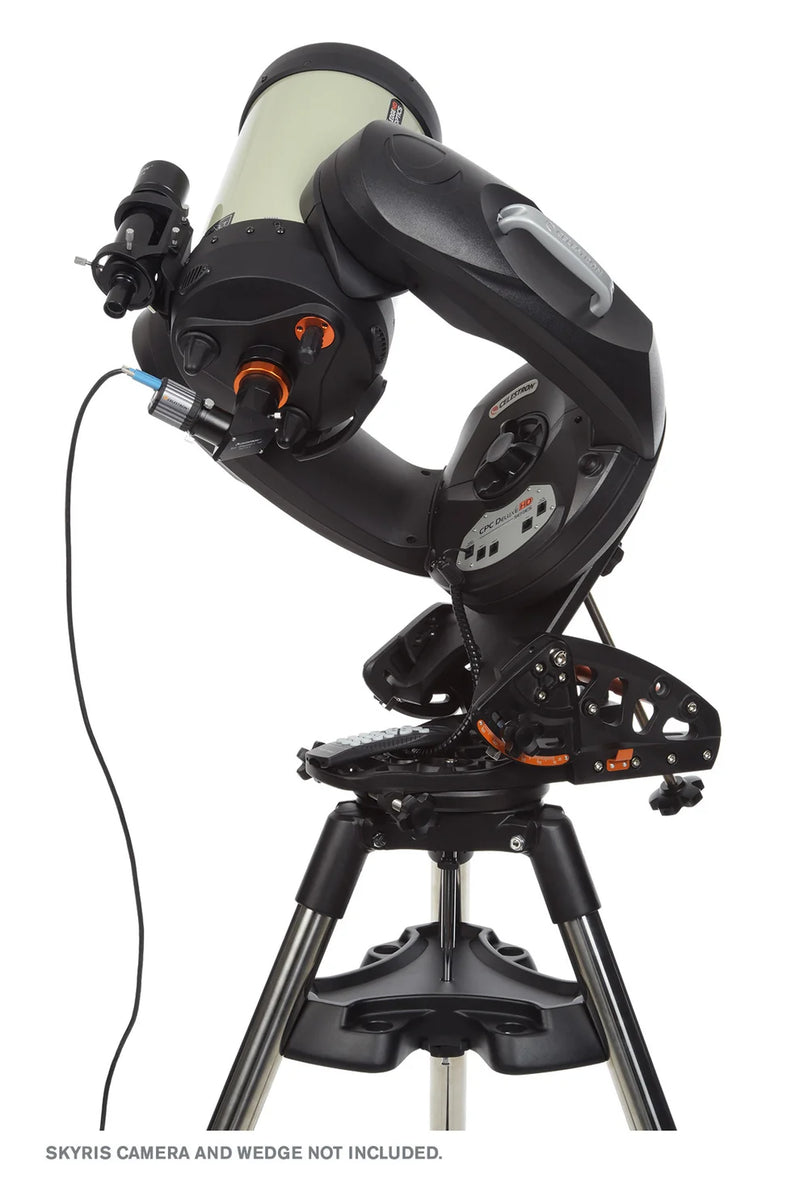 Celestron CPC Deluxe 800 EdgeHD Schmidt-Cassegrain computerized telescope set up indoors with optical tube and mount components visible.