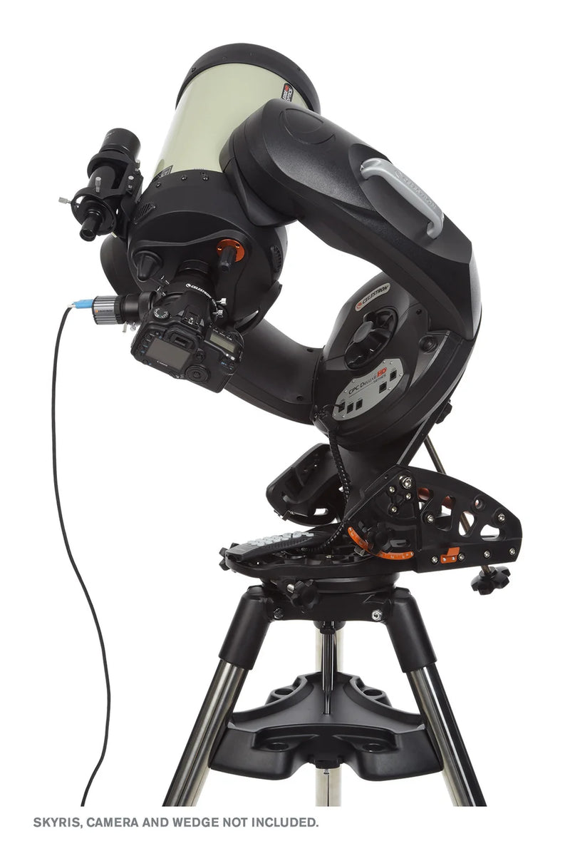 Celestron CPC 800 GPS Schmidt-Cassegrain Telescope with large optical tube and mounted tripod, ready for astronomical observation.