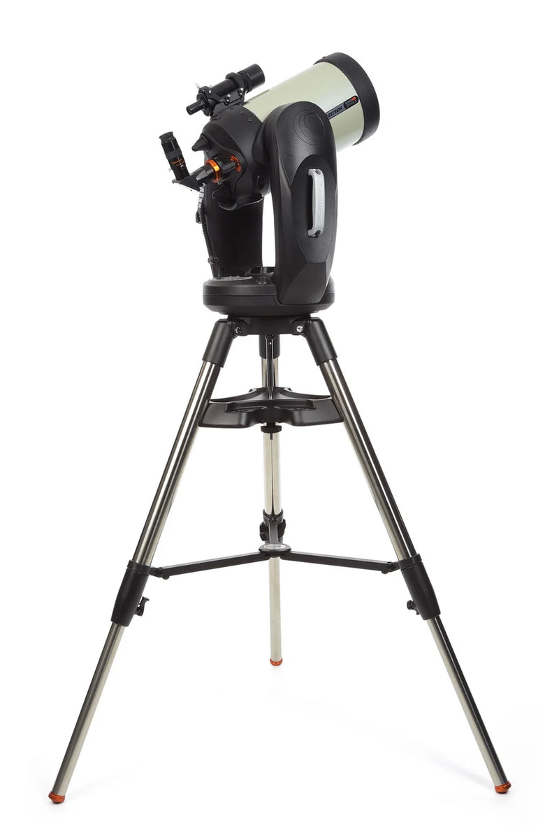 Celestron CPC Deluxe 800 EdgeHD Schmidt-Cassegrain computerized telescope with tripod and optical accessories.