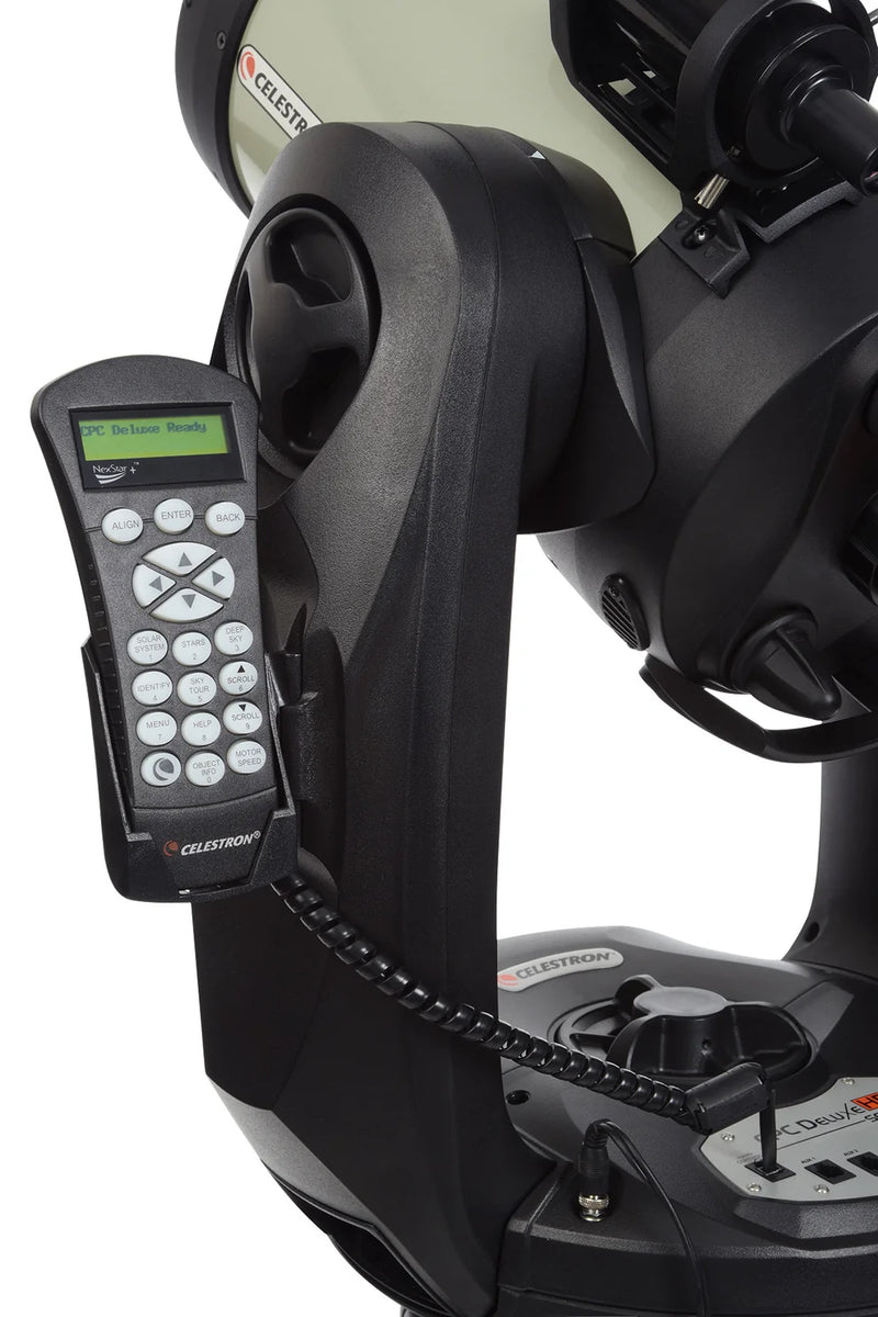 Celestron CPC Deluxe 800 EdgeHD computerized Schmidt-Cassegrain telescope with tripod and accessories for astronomy.