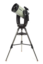 Celestron CPC Deluxe 1100 EdgeHD Schmidt-Cassegrain computerized telescope with tripod and optical components.