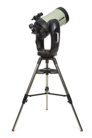 Celestron CPC Deluxe 1100 EdgeHD Schmidt-Cassegrain computerized telescope with tripod and accessories, detailed view of optical tube.