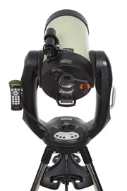 Celestron CPC 1100 GPS Schmidt-Cassegrain computerized telescope with HD imaging, featuring a sleek optical tube and mounted accessories.