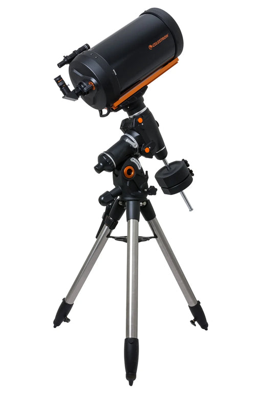Celestron CGEM II 925 Schmidt-Cassegrain reflector telescope set up outdoors showing the telescope with mount and accessories.