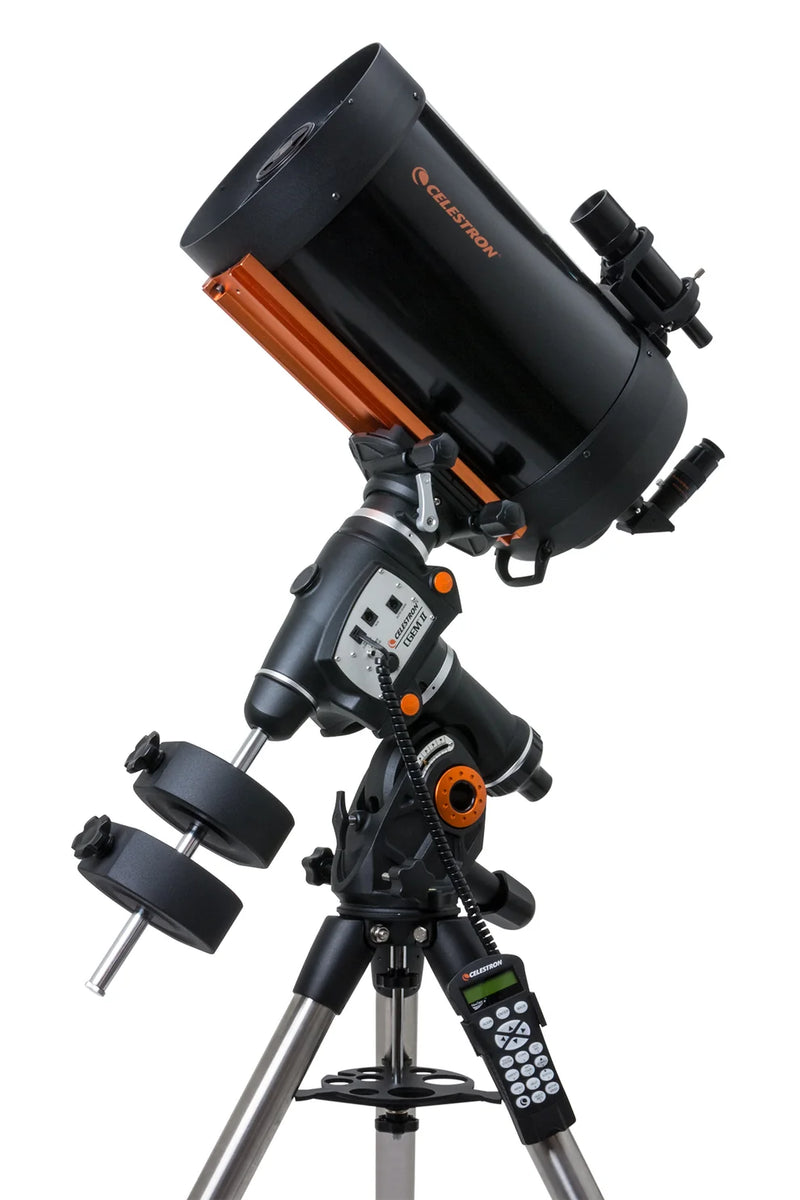 Celestron CGEM II 1100 Schmidt-Cassegrain telescope with equatorial mount and optical tube, ready for astronomical observation.