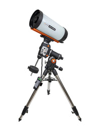 Celestron CGEM II 8-inch Rowe-Ackermann Schmidt Astrograph telescope with sleek black body and optical components visible.