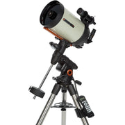 Celestron Advanced VX 8-inch EdgeHD telescope showing the optical tube with mounted finderscope and equatorial mount system.