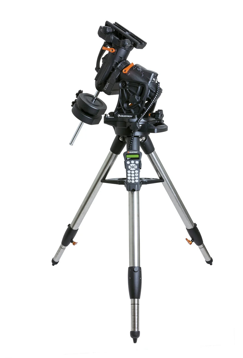 Celestron CGX 700 Maksutov Cassegrain telescope with tripod and optical tube, featuring advanced astronomical viewing equipment.
