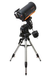 Celestron CGX 1100 Schmidt-Cassegrain telescope with mount and accessories, reflecting optical tube for astrophotography and stargazing.