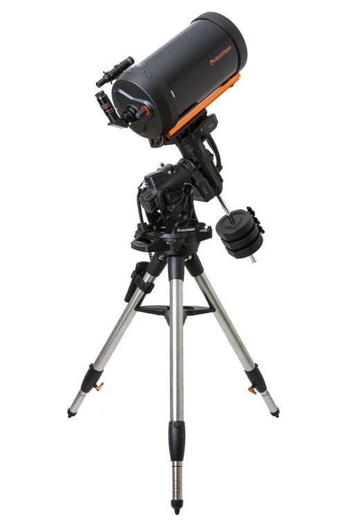 Celestron CGX 1100 Schmidt-Cassegrain telescope with mount and accessories, reflecting optical tube for astrophotography and stargazing.