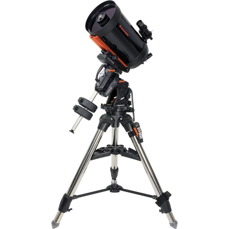 Celestron CGX-L 1100 Schmidt-Cassegrain Telescope with mount and accessories for astrophotography and celestial observation.