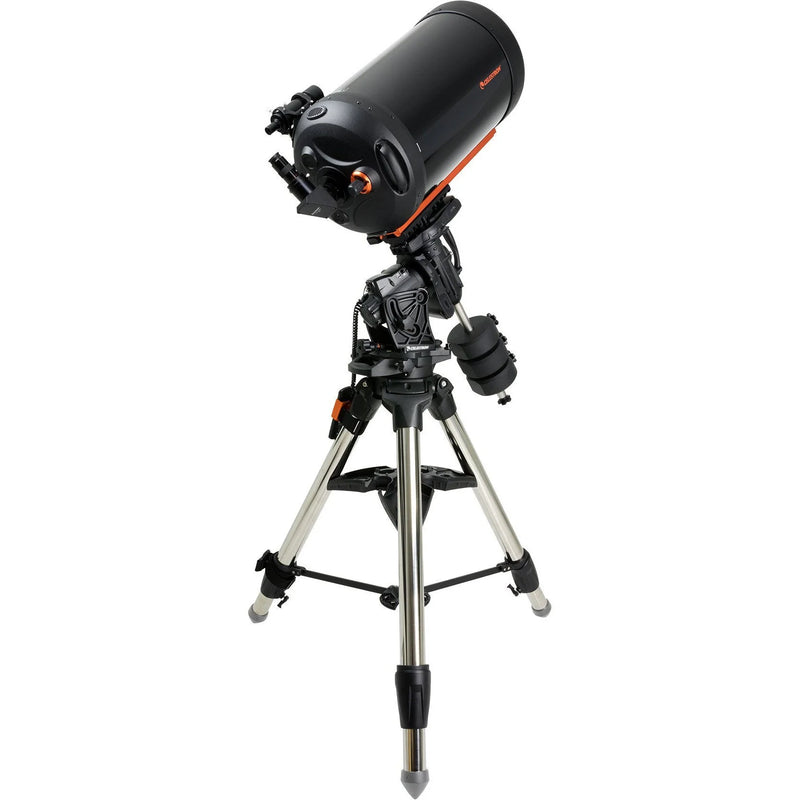 Celestron CGX-L 1400 Schmidt-Cassegrain telescope with mount and accessories, showcasing the optical tube and tripod setup.