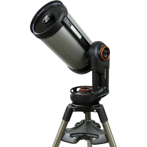 Celestron NexStar Evolution 9.25-inch Schmidt-Cassegrain telescope with motorized mount and hand controller, set up on tripod.