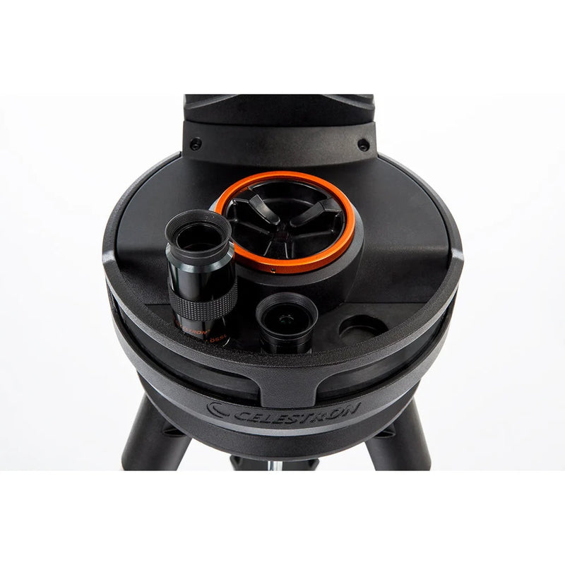 Celestron NexStar Evolution 9.25-inch Schmidt-Cassegrain telescope set up for stargazing with mounted control panel and optical tube.