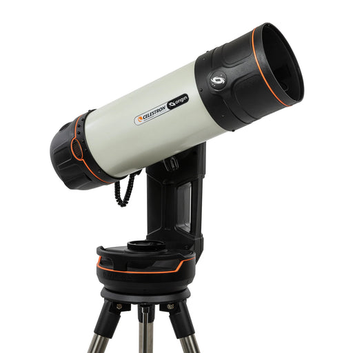 Celestron Origin Mark II intelligent home observatory with Schmidt-Cassegrain telescope setup and control panel.