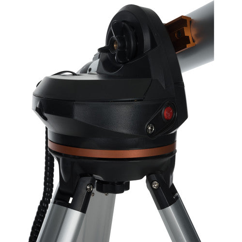 Celestron 114 LCM Newtonian reflector telescope with optical tube and mount, designed for astronomical viewing.