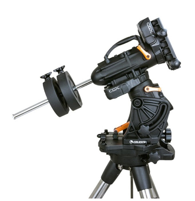 Celestron CGX 1100 EdgeHD Schmidt-Cassegrain telescope with tripod and mount, ready for astrophotography and celestial observation.