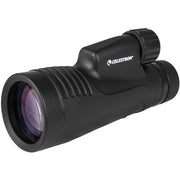 Celestron Outland X 20x50 monocular with tripod and adapter, showing the compact black binocular device and accessories.
