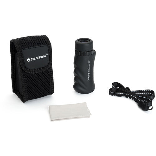 Celestron Nature 10x25 monocular with compact black body and textured grip, ideal for outdoor observation.