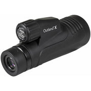 Celestron Outland X 20x50 binoculars with tripod and adapter, showing the black monocular with adjustable eyepiece and tripod mount